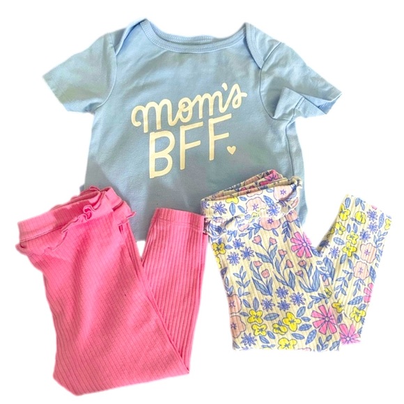 Cat & Jack Other - 🌸 Baby Girl Mom BFF onesie and pant set lot of 3 pink and blue floral